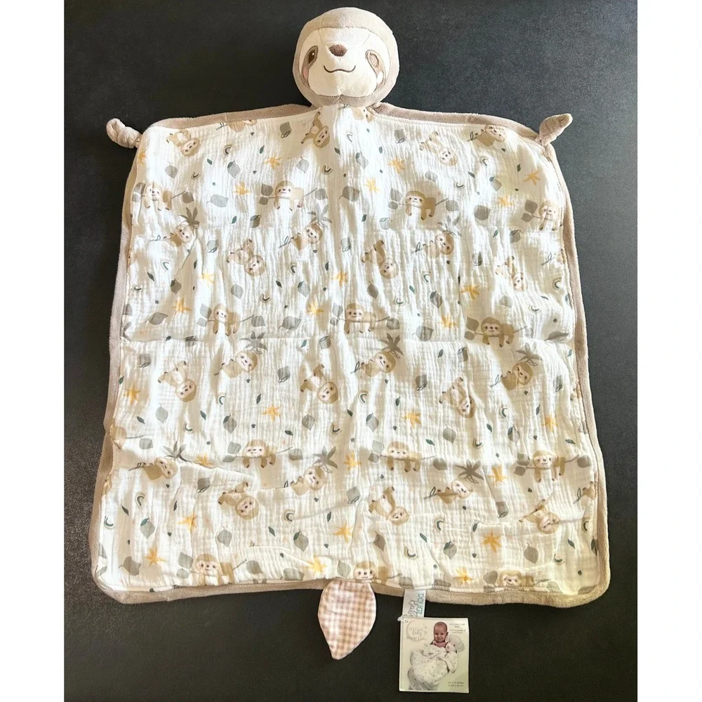 Douglas Baby Stanley Sloth Blanki Lovey White Brown Cotton Muslin Cuddly Blanket